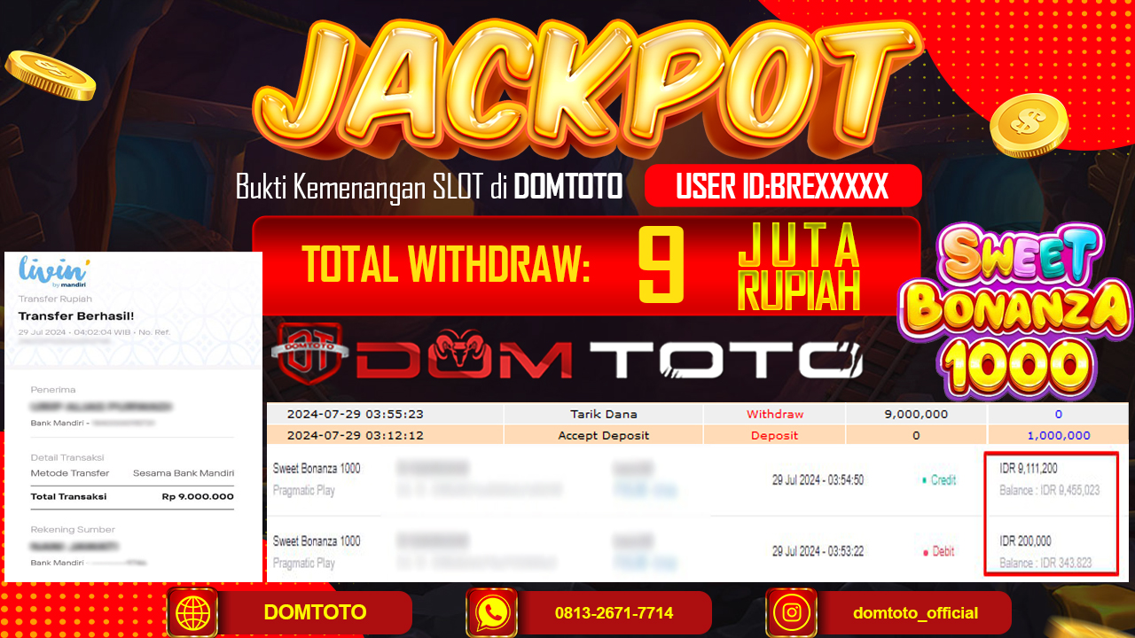 JACKPOT SLOT SWEET BONANZA 1000 29 JULI2024
